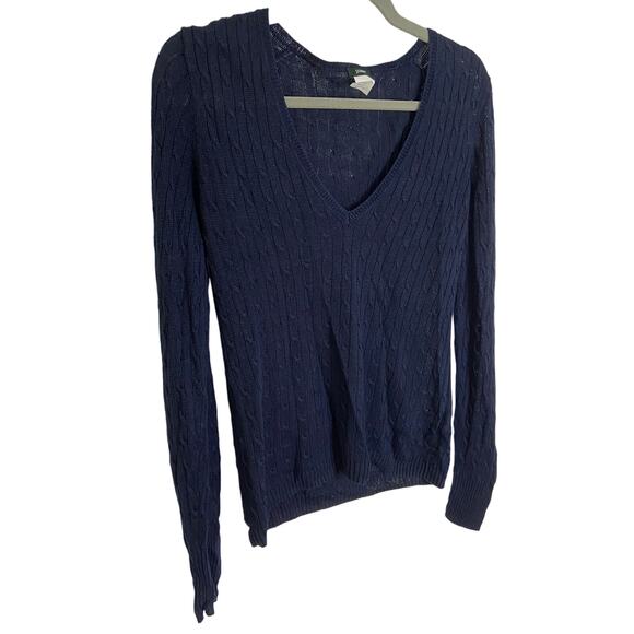 J. Crew 100% Linen Cable Knit V Neck Sweater Pullover Lightweight Navy Size M - Picture 3 of 6